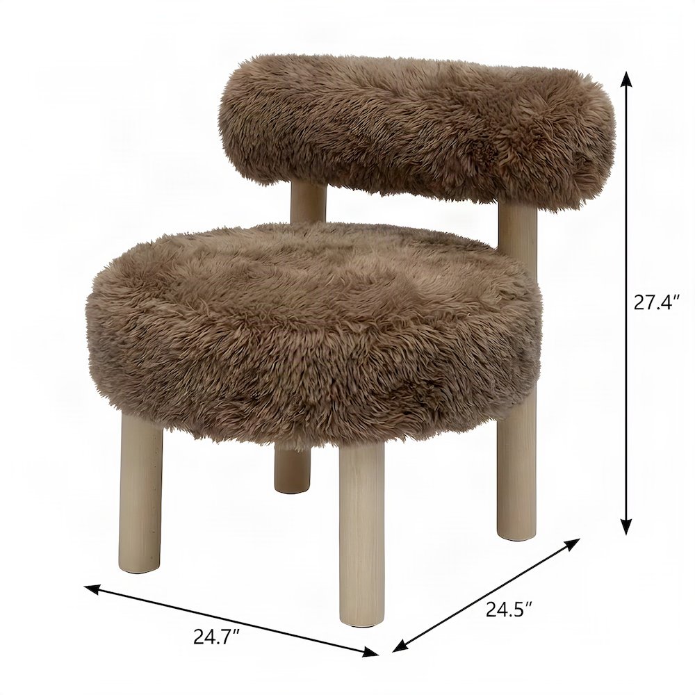 Faux Shearling Accent Chair with Rubberwood Legs for Living Room, Taupe
