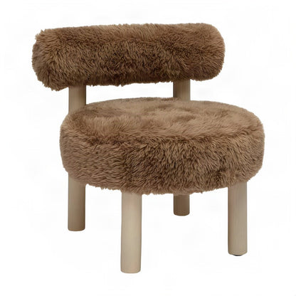 Faux Shearling Accent Chair with Rubberwood Legs for Living Room, Taupe