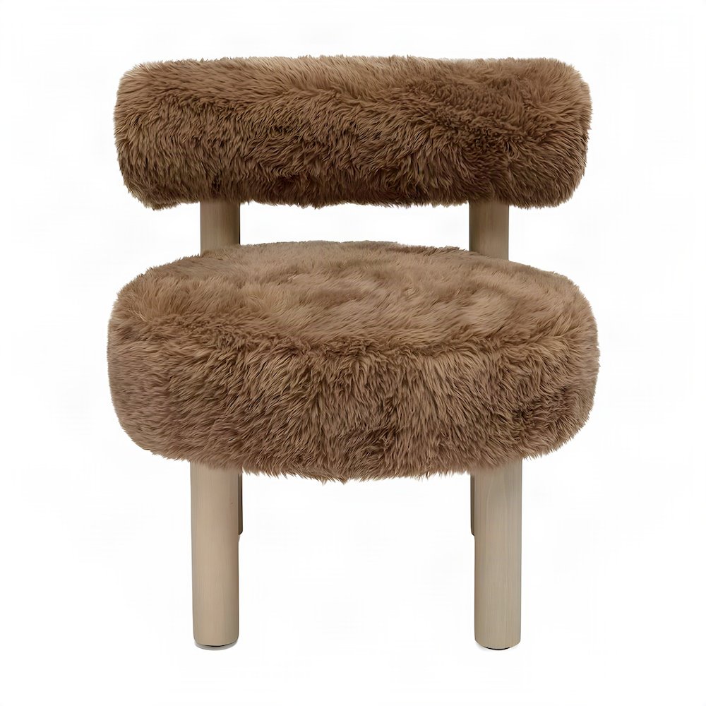 Faux Shearling Accent Chair with Rubberwood Legs for Living Room, Taupe
