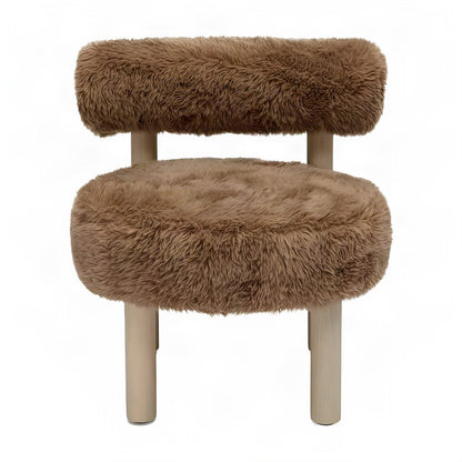 Faux Shearling Accent Chair with Rubberwood Legs for Living Room, Taupe