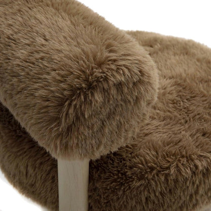Faux Shearling Accent Chair with Rubberwood Legs for Living Room, Taupe