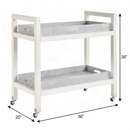 Solid Wood Bar Cart with Removable Seagrass Trays and Swivel Casters
