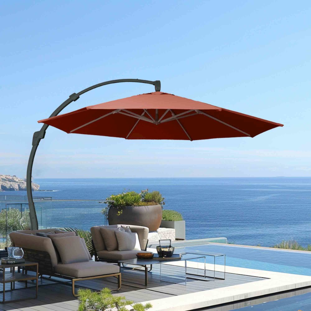 11.5 Ft Cantilever Sunbrella Terracotta 360 Umbrella w/Movable Base