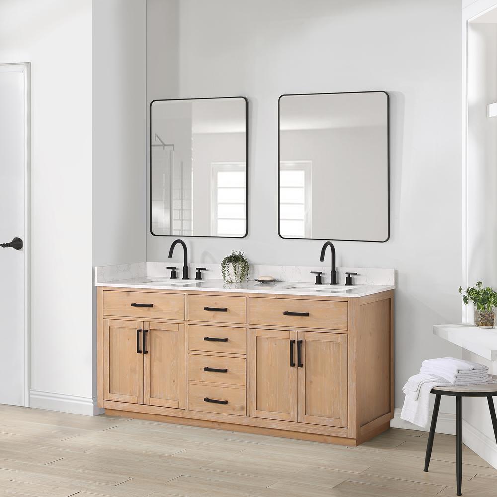 72" Double Bathroom Vanity in Light Brown without Mirror
