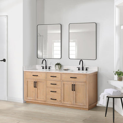 72" Double Bathroom Vanity in Light Brown without Mirror