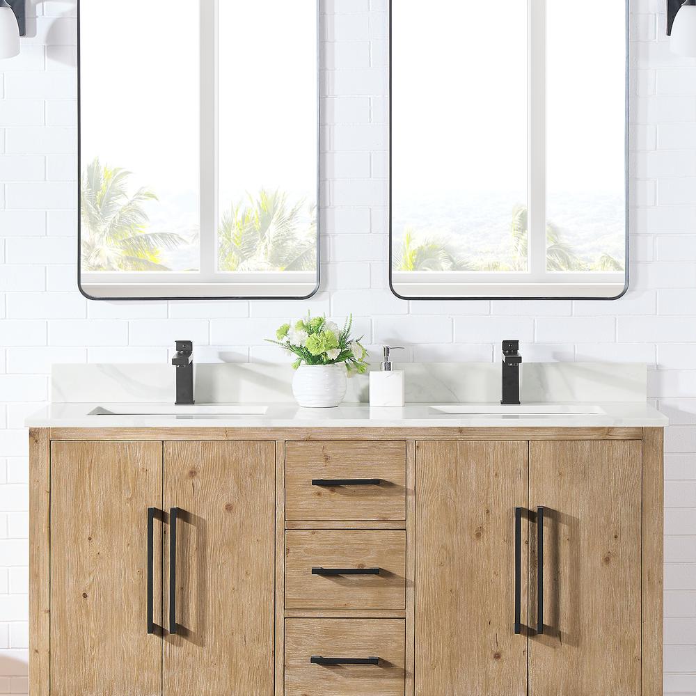 Arbios 60. in Quartz Stone Vanity Top in Calacatta White with White Sink