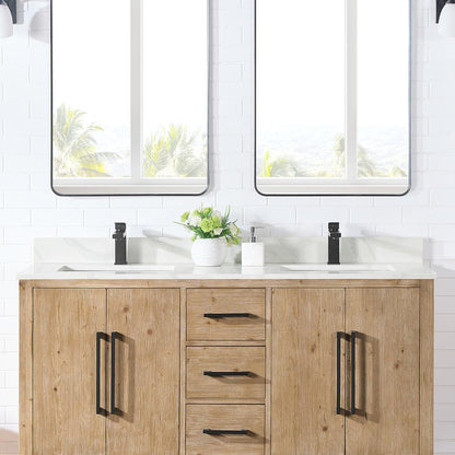 Arbios 60. in Quartz Stone Vanity Top in Calacatta White with White Sink