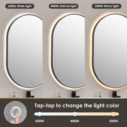 Oval 24x36" Framed in Gunmetal Modern Bathroom/Vanity LED Lighted Wall Mirror