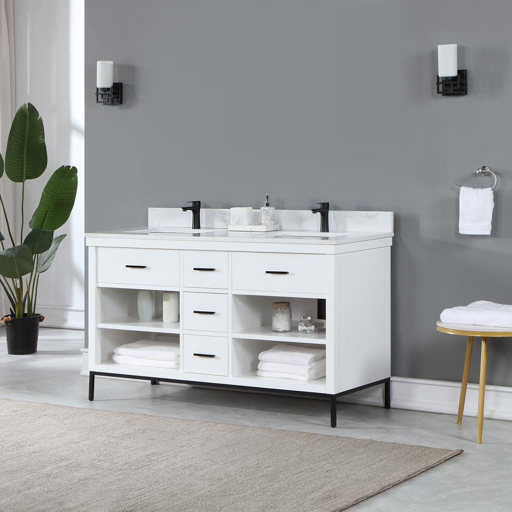 60" Double Bathroom Vanity Set in White without Mirror