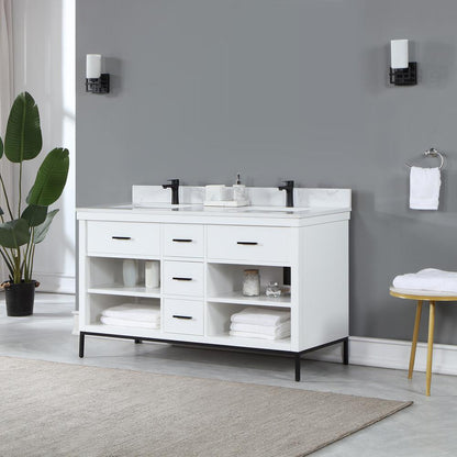 60" Double Bathroom Vanity Set in White without Mirror