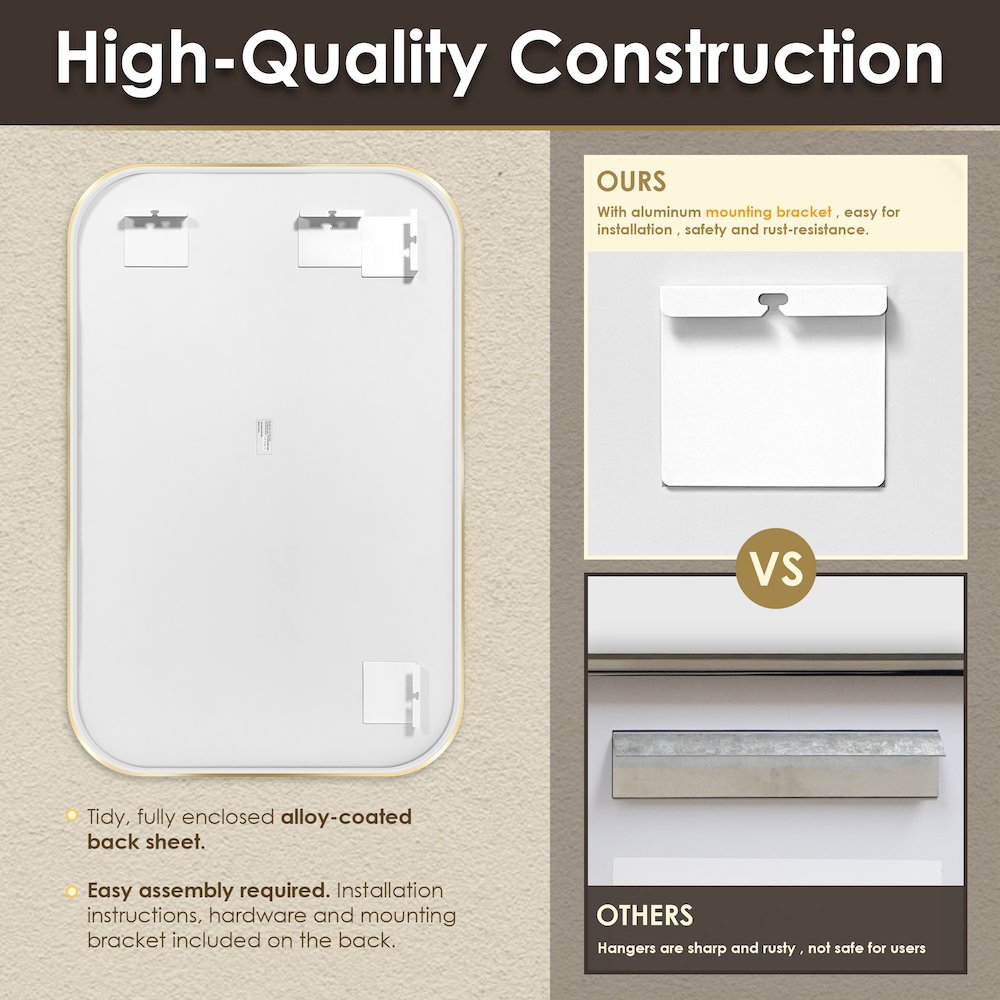 48x30" Rectangular Aluminum Framed in Brushed Gold Modern Bathroom Wall Mirror