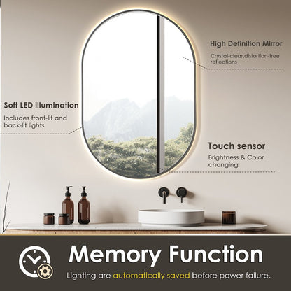 Oval 24x36" Framed in Gunmetal Modern Bathroom/Vanity LED Lighted Wall Mirror