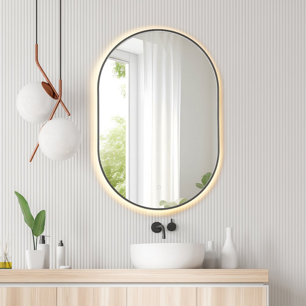 Oval 24x36" Framed in Gunmetal Modern Bathroom/Vanity LED Lighted Wall Mirror