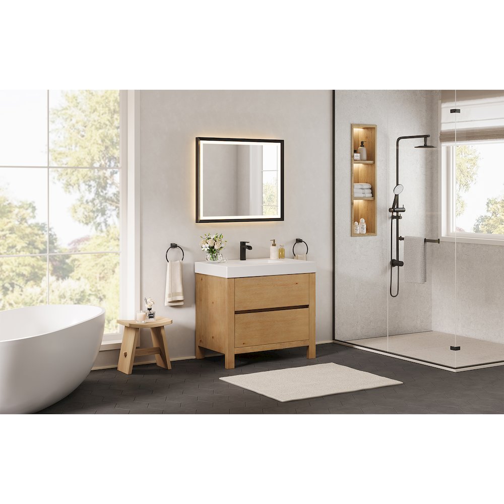 36" Single Bathroom Vanity in with White Artificial Stone Integrated Sink