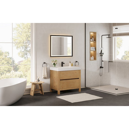 36" Single Bathroom Vanity in with White Artificial Stone Integrated Sink