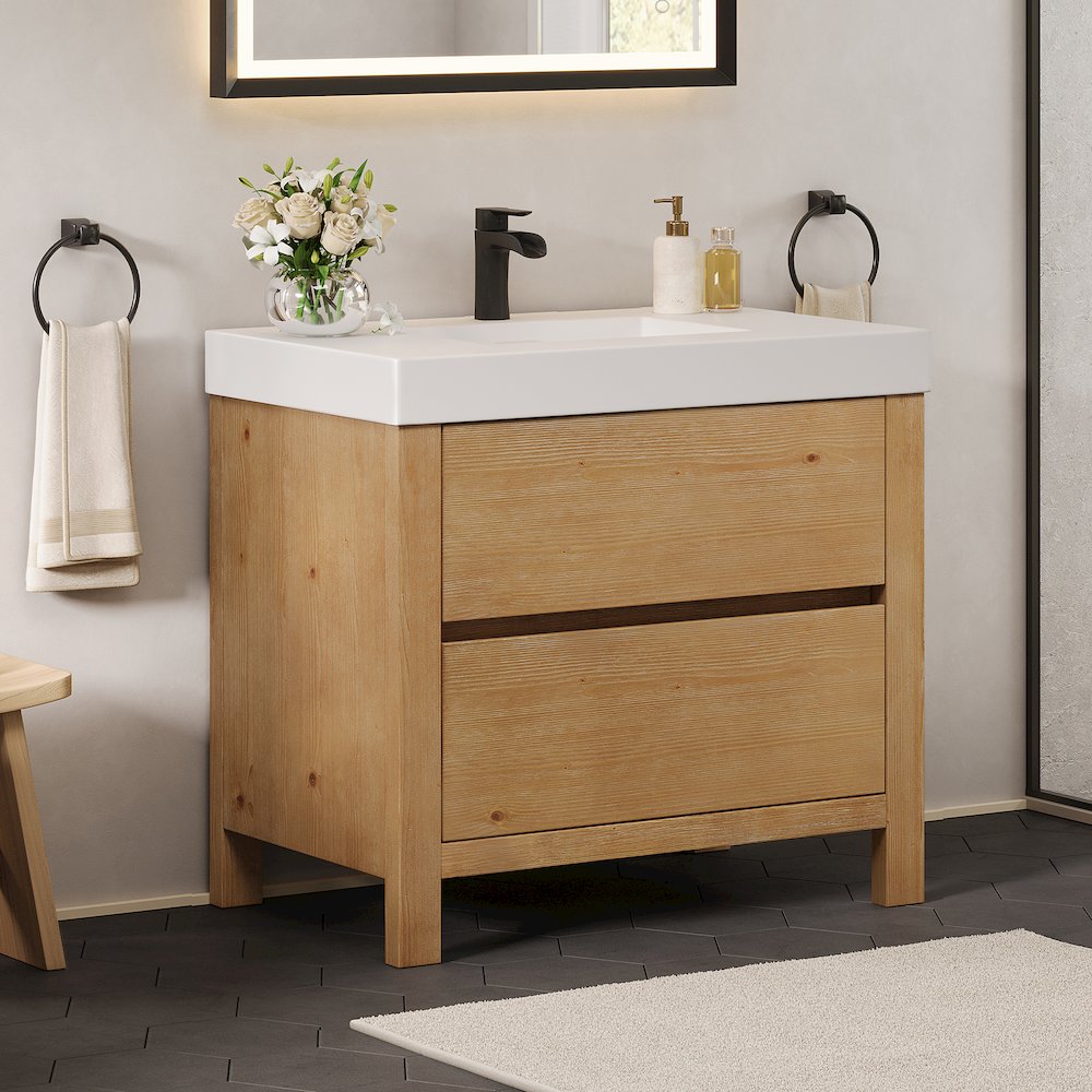 36" Single Bathroom Vanity in with White Artificial Stone Integrated Sink