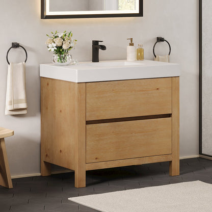 36" Single Bathroom Vanity in with White Artificial Stone Integrated Sink