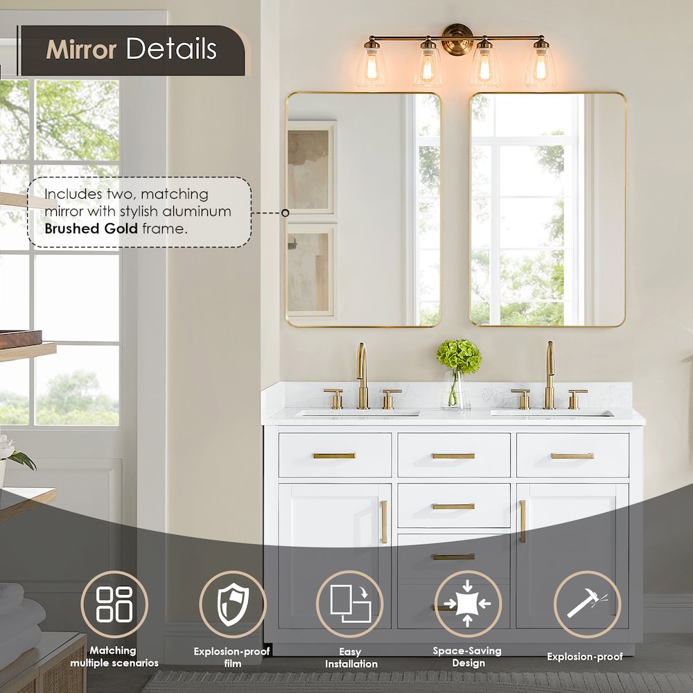 54" Double Bathroom Vanity in White with Grain White