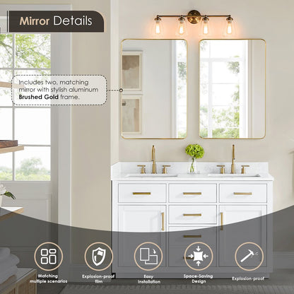 54" Double Bathroom Vanity in White with Grain White