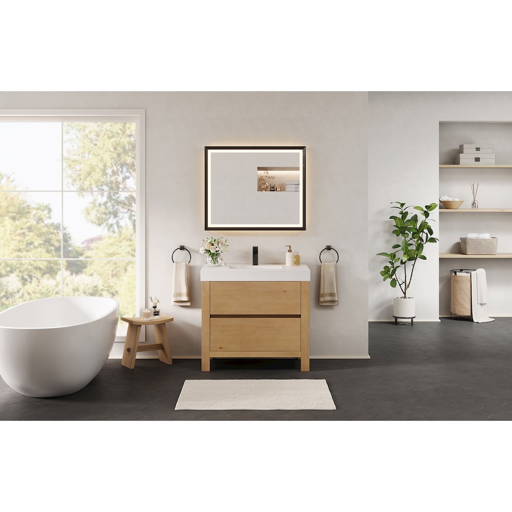 36" Single Bathroom Vanity in with White Artificial Stone Integrated Sink