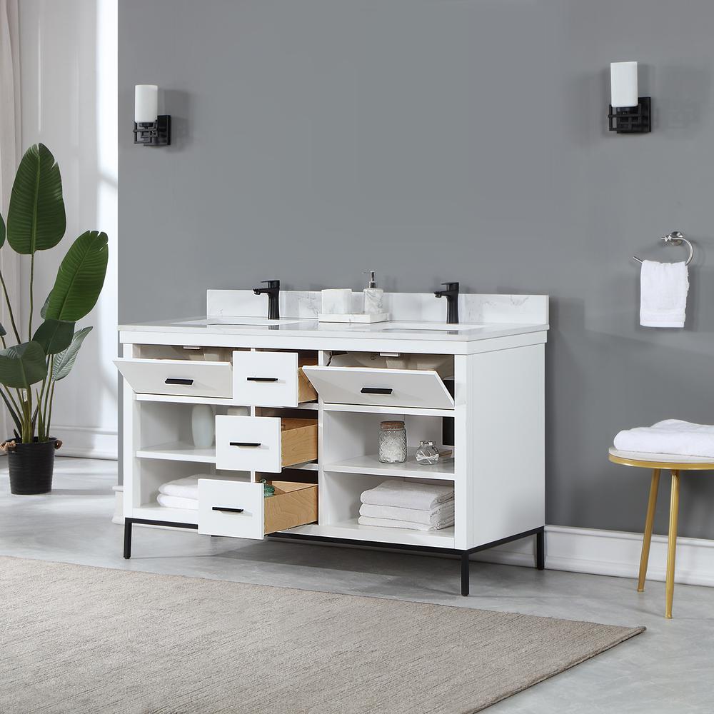 60" Double Bathroom Vanity Set in White without Mirror