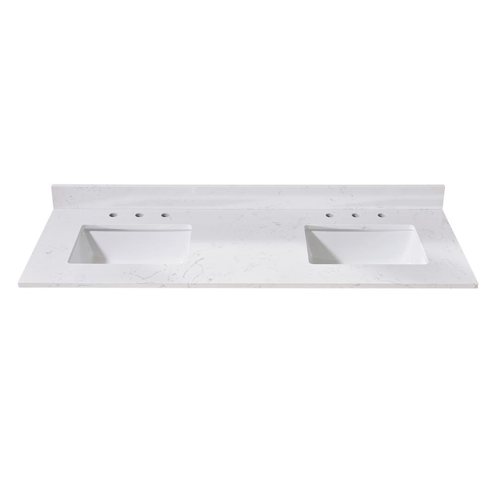 61. in Composite Stone Vanity Top in Aosta White with Double White Sink