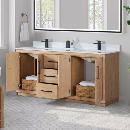 72" Double Bathroom Vanity with Grain White Countertop without Mirror