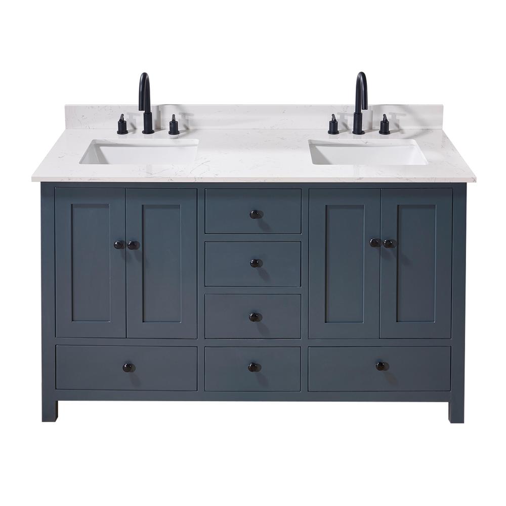 61. in Composite Stone Vanity Top in Aosta White with Double White Sink