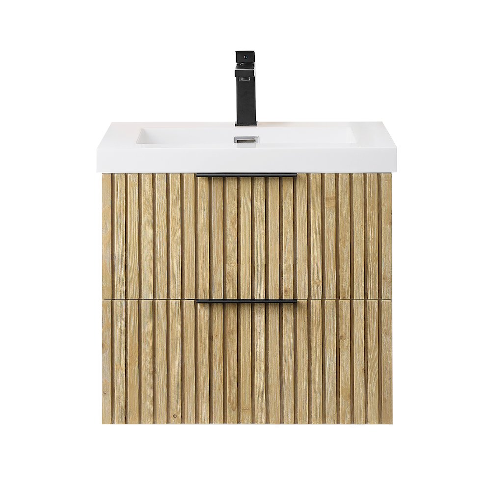Single Bathroom Vanity in Nature Brown White Artificial Drop-in Sink