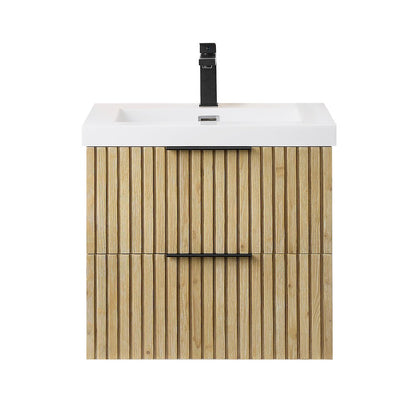 Single Bathroom Vanity in Nature Brown White Artificial Drop-in Sink