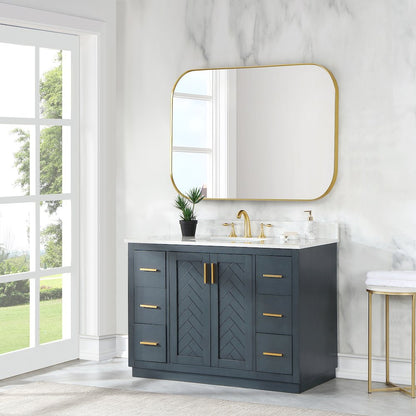 48x30" Rectangular Aluminum Framed in Brushed Gold Modern Bathroom Wall Mirror