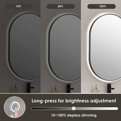 Oval 24x36" Framed in Gunmetal Modern Bathroom/Vanity LED Lighted Wall Mirror
