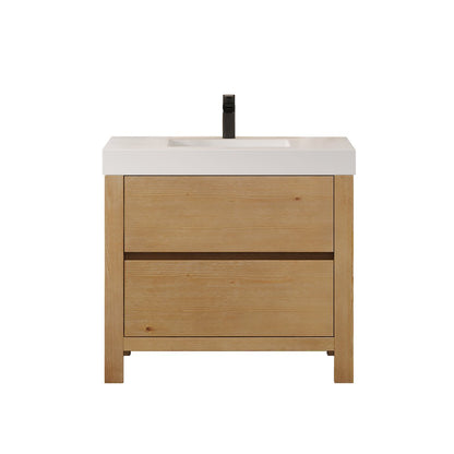 36" Single Bathroom Vanity in with White Artificial Stone Integrated Sink
