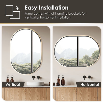 Oval 24x36" Framed in Gunmetal Modern Bathroom/Vanity LED Lighted Wall Mirror