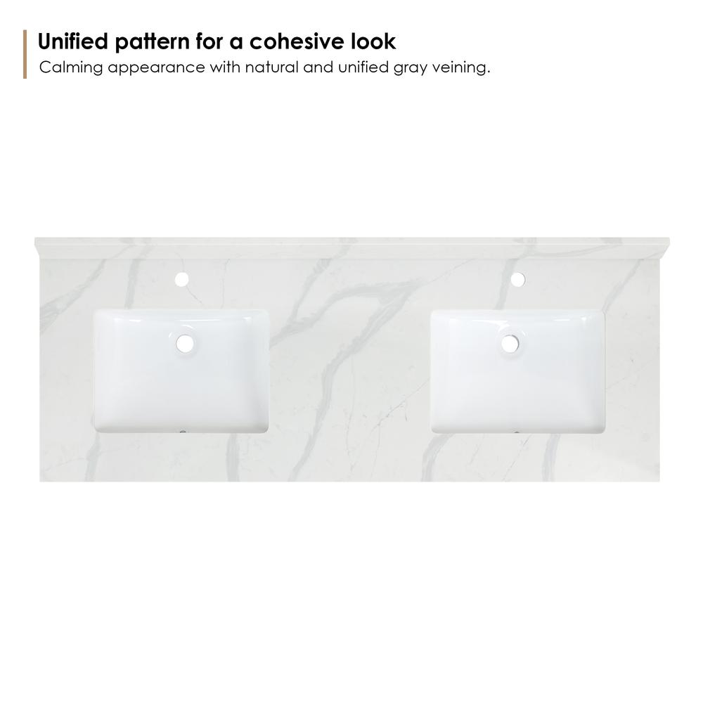 Arbios 60. in Quartz Stone Vanity Top in Calacatta White with White Sink
