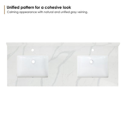 Arbios 60. in Quartz Stone Vanity Top in Calacatta White with White Sink