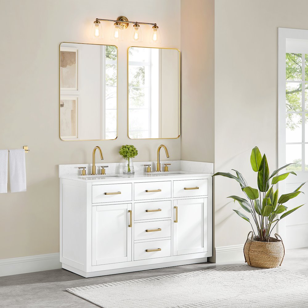 54" Double Bathroom Vanity in White with Grain White