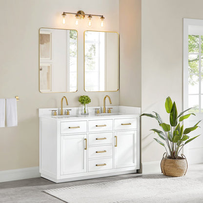 54" Double Bathroom Vanity in White with Grain White