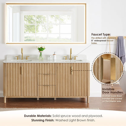 Double Bathroom Vanity in Washing Light Brown Grain White Engineered Stone