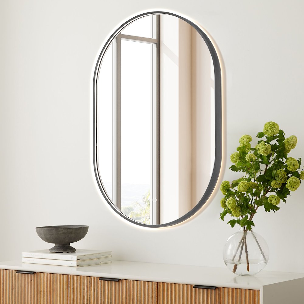 Oval 24x36" Framed in Gunmetal Modern Bathroom/Vanity LED Lighted Wall Mirror