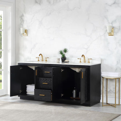 72" Double Bathroom Vanity Set in Black Oak without Mirror