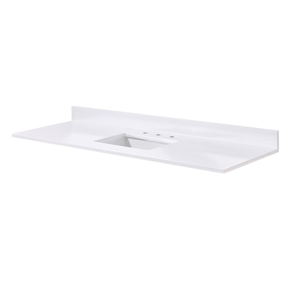 61. in Composite Stone Vanity Top in Snow White with Single White Sink