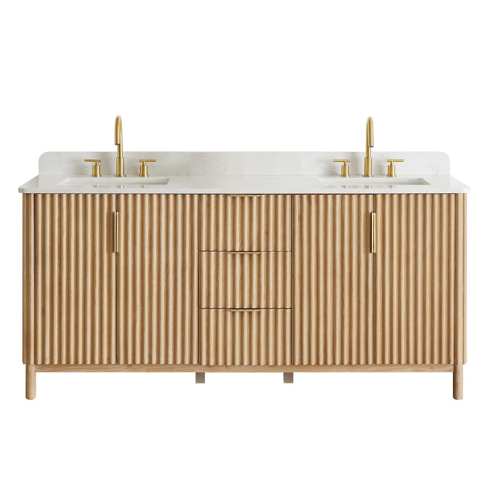 Double Bathroom Vanity in Washing Light Brown Grain White Engineered Stone