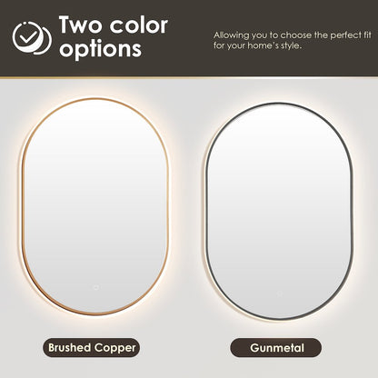 Oval 24x36" Framed in Gunmetal Modern Bathroom/Vanity LED Lighted Wall Mirror