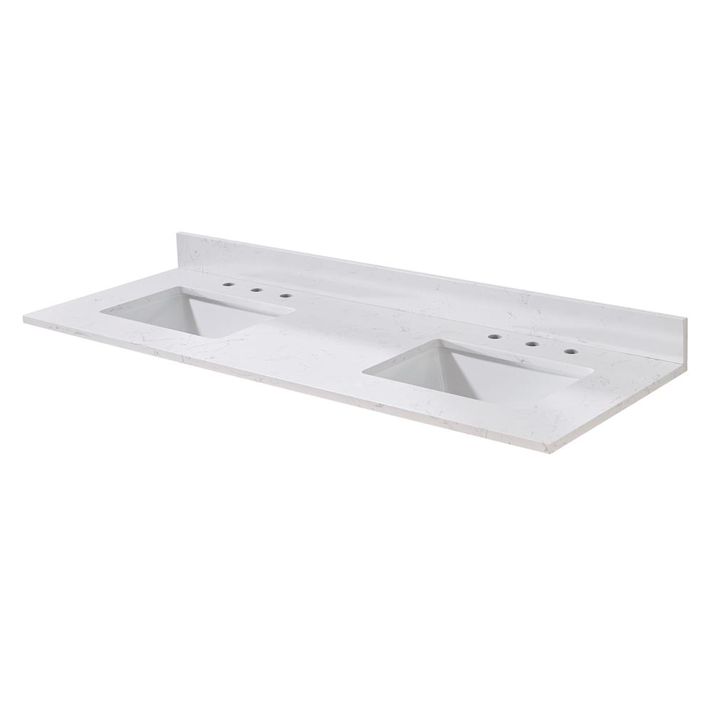 61. in Composite Stone Vanity Top in Aosta White with Double White Sink