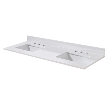 61. in Composite Stone Vanity Top in Aosta White with Double White Sink