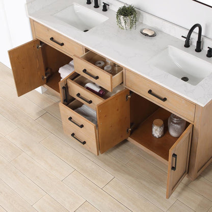 72" Double Bathroom Vanity in Light Brown without Mirror