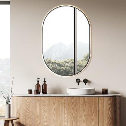 Oval 24x36" Framed in Gunmetal Modern Bathroom/Vanity LED Lighted Wall Mirror