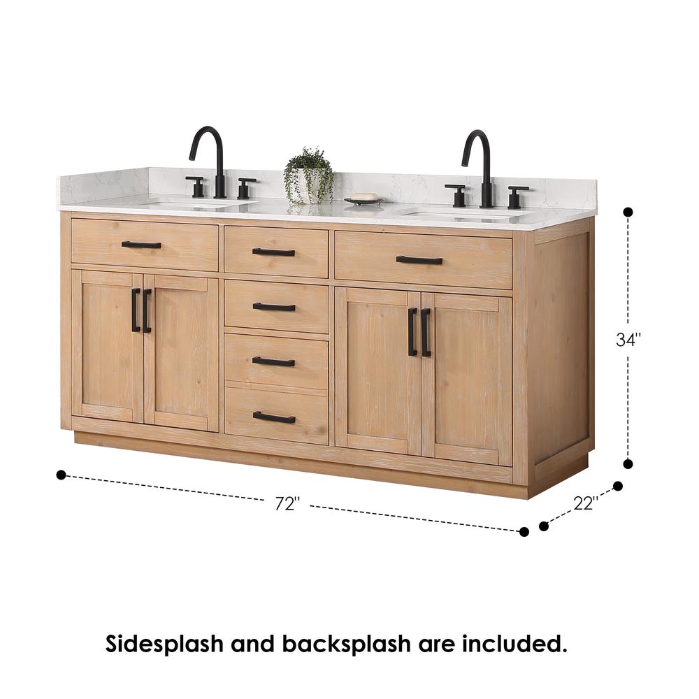 72" Double Bathroom Vanity in Light Brown without Mirror
