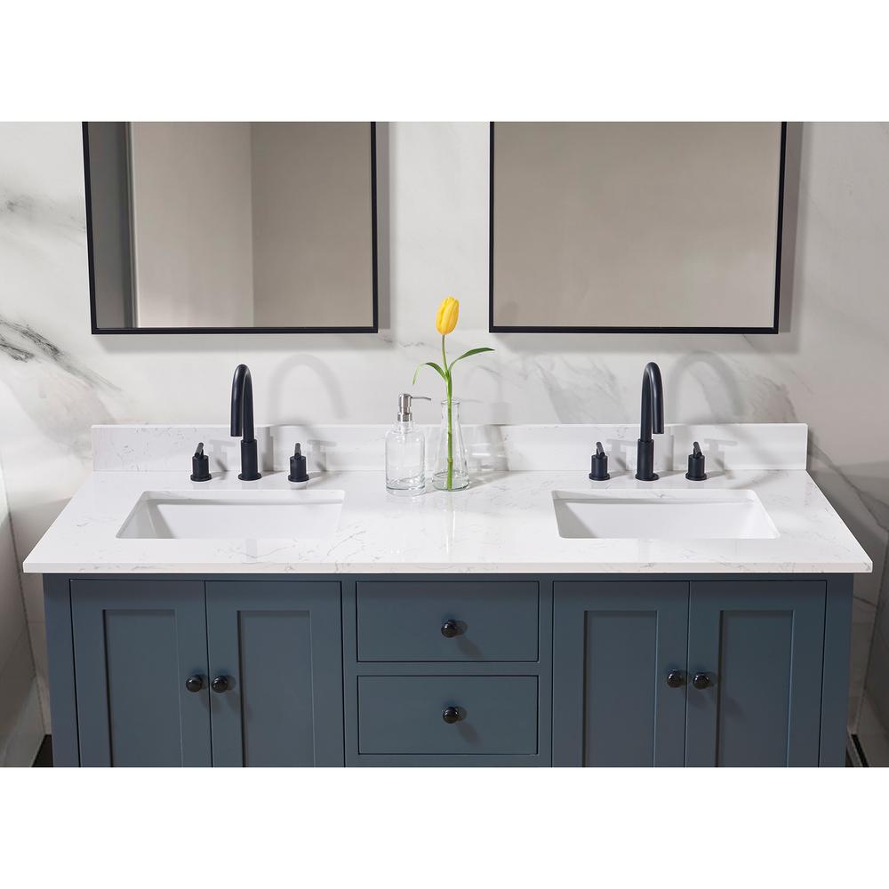 61. in Composite Stone Vanity Top in Aosta White with Double White Sink
